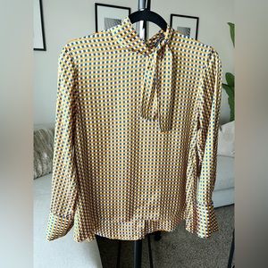 Zara Orange & Blue Geometric Silk-like Top - XS - Used Once